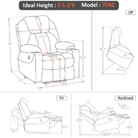 Fauteuil inclinable électrique Runwood gris en similicuir moyen 7040 pour personnes âgées, 3 positions, avec massage, chaleur et 2 poches latérales