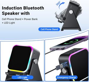 Support de téléphone avec haut-parleur sans fil à <span class=keywords><strong>induction</strong></span>, éclairage LED RGB, amplificateur rechargeable pour <span class=keywords><strong>iPhone</strong></span> et Android - Product Image 5