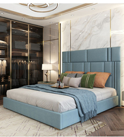 Ensemble de meubles de chambre à coucher modernes et luxueux de conception italienne, lit king-size royal, lit double de 1,8 m, cadre en bois massif, style doux, lit en cuir