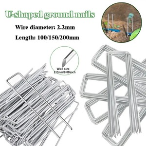Juego de 10 Estacas Metálicas en Forma de U de Alta Resistencia para Fijar Cercas, Barreras Contra Malezas y Jardines - Product Image 3
