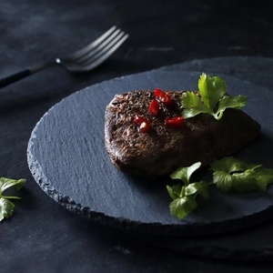 2024 personnalisé grand Rectangle rond noir ardoise naturelle pierre vaisselle fromage plateau de service Steak <span class=keywords><strong>assiette</strong></span> à dîner avec ensemble de couteaux - Product Image 2
