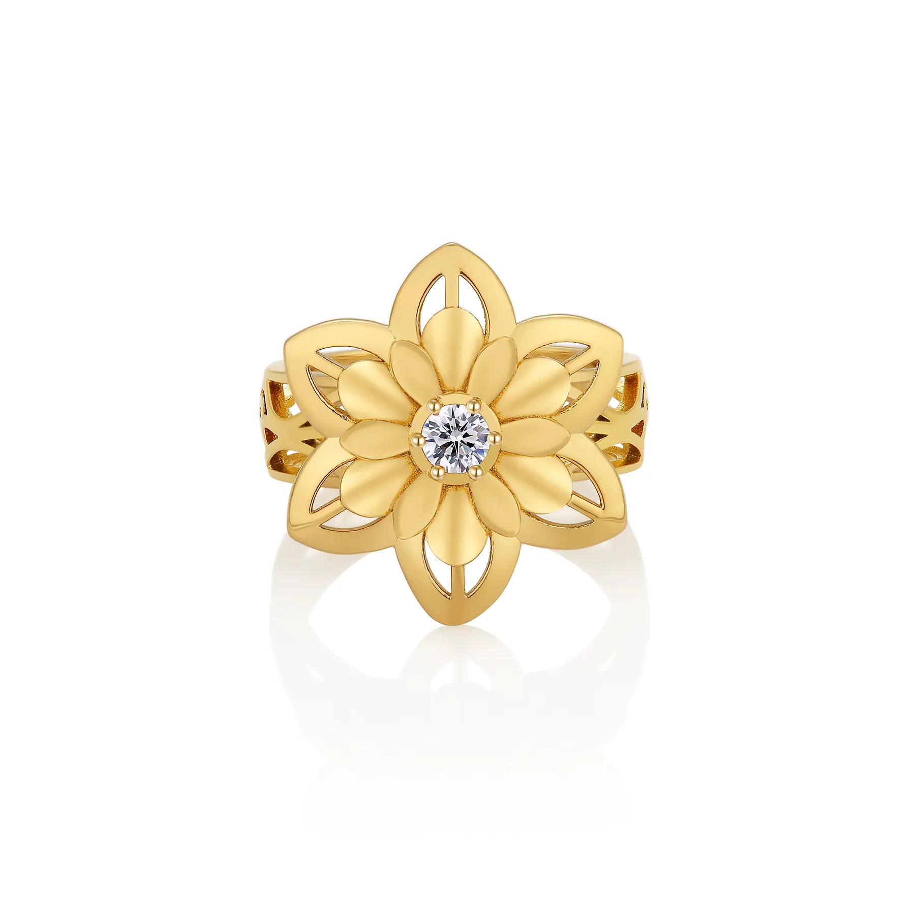 Оригинальный Дизайн 18k позолота латунь металлическое кольцо лотоса модные украшения для женщин