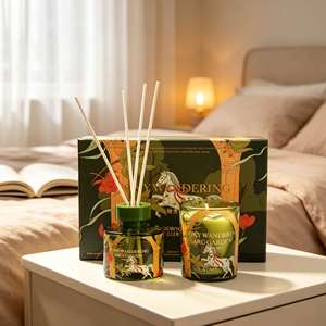 Coffret Cadeau Diffuseur à Bâtonnets et Bougie Parfumée Verte en Cire de Soja pour Aromathérapie et Parfum d'Ambiance - Product Image 1