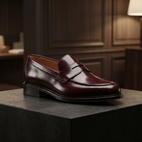 Mocassins bordeaux sur mesure pour homme en cuir véritable, finition artisanale, chaussures habillées formelles