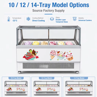 Vitrine Réfrigérée Commerciale Autonome en Acier Inoxydable 10/12/14 Bacs pour Gelato, avec Verre Trempé, Idéale pour Kiosque de Centre Commercial