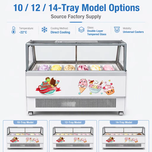 Vitrine Réfrigérée Commerciale Autonome en Acier Inoxydable 10/12/14 Bacs pour Gelato, avec Verre Trempé, Idéale pour Kiosque de Centre Commercial - Product Image 2