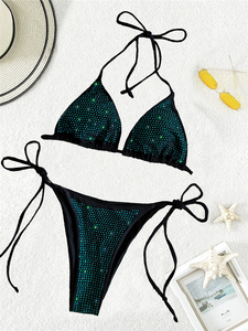 บิกินีสุดเซ็กซี่ระดับไฮเอนด์สำหรับผู้หญิงชุดว่ายน้ำประดับเลื่อมระยิบระยับสายคริสตัลบิกีนี่มีโลโก้ตามสั่ง - Product Image 4