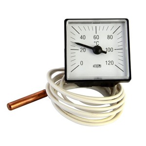 Termómetro QP 03, cuerpo cuadrado de 48x48 mm, diámetro trasero de 52 mm, carcasa de resina negra, capilar de 1500 mm con revestimiento de PVC de 2,4 mm. - Product Image 1