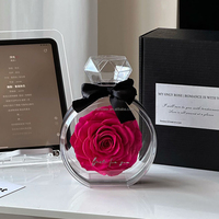 Bunga mawar yang diawetkan, awet selamanya alami bunga Valentine mewah hadiah dalam botol parfum akrilik