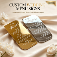Carte de Menu de Mariage Personnalisée en Acrylique Miroir de Luxe Or Argent, Carte de Vœux en Acrylique pour Fête de Mariage et Réunion