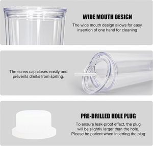 Wholesale Pre-Drilled 24oz <b>Double</b> <b>Wall</b> Snow Globe Acrylic Plastic Can Tumbler Lid Straw Eco-Friendly BPA Free Applicable Travel - Product Image 3