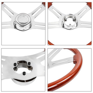 Volant Nanmu 17,9 pouces 455 mm 3 branches en alliage d'aluminium et bois, volant de voiture classique rétro - Product Image 5