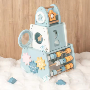 EDULAND Tour d'empilage en bois, <span class=keywords><strong>Cube</strong></span> d'activités, Abaque d'association, Petite maison d'activités, Jouets Montessori pour 5 à 7 ans - Product Image 2