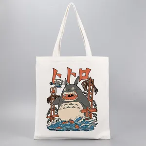 Lower MOQ Custom Japanese Style Digital Print 34 X 40 CM 12oz Heavy Duty Women's Poly Cotton Canvas Tote Bag