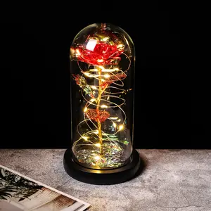 Lampada a Led rosa dorata incantata artificiale lamina d'oro rosa in cupola di vetro LED con luci per i regali di San Valentino