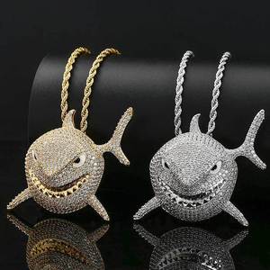 Colgantes de Tiburón Blanco de Plata 925 Premium con Moissanita VVS, Chapados en Oro Real, Estilo Hip Hop Bling, Venta al por Mayor - Product Image 1