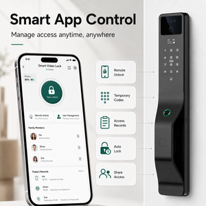 Serrure de porte intelligente à empreinte digitale numérique 2026 Tuya WiFi avec reconnaissance faciale 3D, interphone vidéo, carte mémoire cloud, pour acier/bois, sécurité domestique - Product Image 3