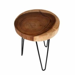Wood Top Side Table Iron Hairpin Leg End Table Round Accent Table for Bedroom Living Room - Product Image 2