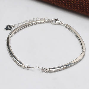 S925 <b>Silver</b> <b>Bracelet</b> for Women Vintage Style Fancy Hand Ring Hole with <b>Pearl</b> Zirconia Empty DIY Jewelry Accessories - Product Image 1
