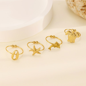 Cincin kaki stainless steel grosir, desain bintang laut, kura-kura, hewan, kepribadian, angin laut, pantai