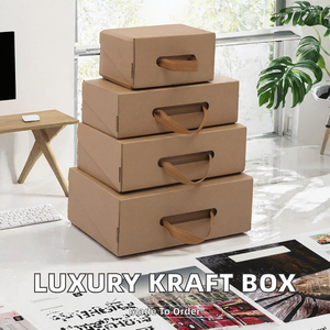 Boîte d'expédition rectangulaire auto-élevante réutilisable en carton ondulé Kraft de luxe avec pelliculage brillant, personnalisable et empilable pour chaussures - Product Image 2