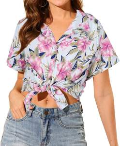 Cool Short Chemise Hawaïenne Doux Cool Summer Hawaii Chemises Floral Tropic Print V Neck T-Shirt Short Sleeve Button Up Tops - Product Image 6