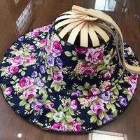Sombrero de Bambú Plegable con Estampado Floral, Fácil de Llevar, para Viajes, Protección Solar