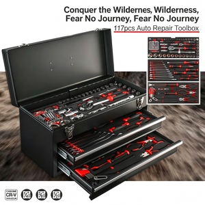 Kit d'outils automobiles noir de 117 pièces en alliage d'aluminium pour réparation d'urgence et entretien automobile, fabriqué en Chine - Product Image 6