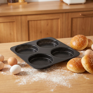 Molde para Panecillos de Hamburguesa de 5 Pulgadas, Antiadherente, de Acero al Carbono de Alta Resistencia, para Hornear Panecillos Caseros, Juego de 2 - Product Image 1