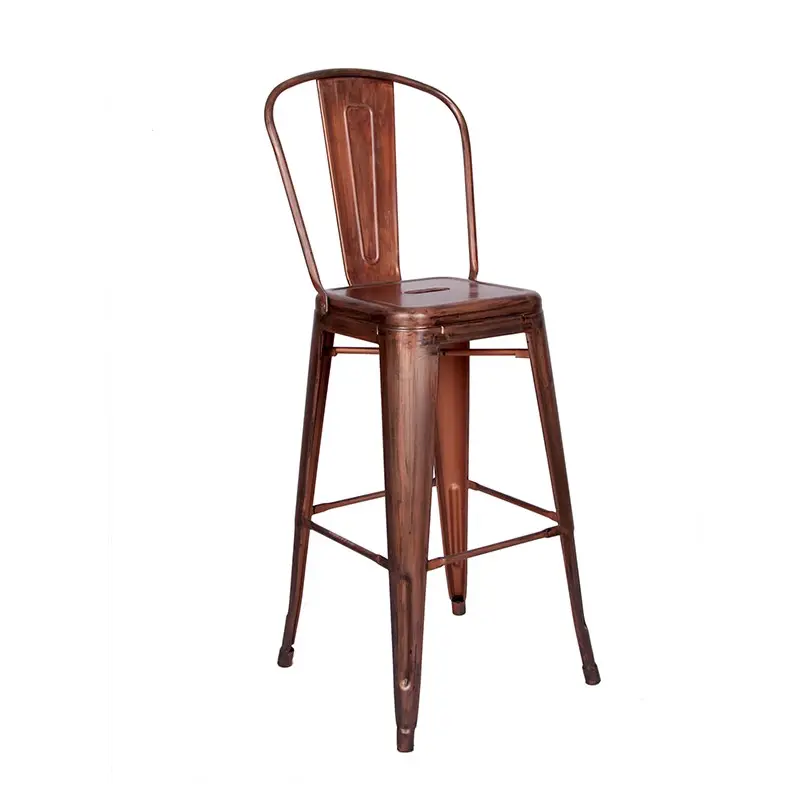 เก้าอี้บาร์โลหะแนววินเทจทองแดงแฟชั่น,เก้าอี้บาร์อุตสาหกรรมย้อนยุคเก้าอี้โลหะในครัวพร้อมพนักพิง