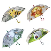 YS-6020 توريد مصنع واضحة مظلة أطفال جميل الحيوان الطباعة مستقيم شفافة POE مظلة الأطفال مع صافرة