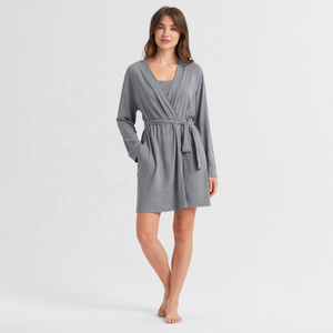 Conjunto de Pijamas Personalizados de Diferentes Estilos para Mujer, Ropa de Dormir Modal de Manga Larga, Pantalones Holgados, <span class=keywords><strong>Bata</strong></span>, Pantalones Cortos, Ropa de Estar por <span class=keywords><strong>Casa</strong></span> con Volantes - Product Image 2
