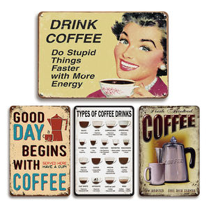 Targa in Metallo Regalo per Amanti del Caffè, Decorazione Cappuccino Americano Latte per Cucina Ufficio Caffetteria - Product Image 1