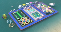 Grand parc aquatique gonflable avec des défis multi-activités et une zone d'activités pour enfants, idéal pour les stations balnéaires lacustres et les loisirs en plein air