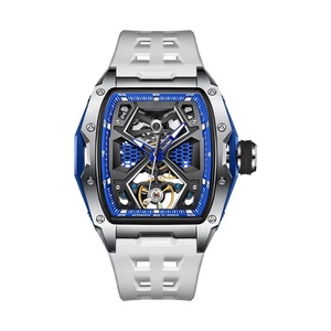 BG5501 montre allemande squelette mécanique automatique pour hommes résistant à l'eau lumineux en forme de tonneau cristal saphir incurvé - Product Image 1