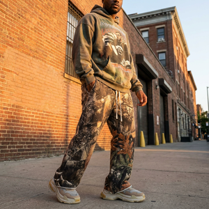 Custom 380grams <strong>Camouflage</strong> All Over Printing Sweatpants Men Polyester Cotton Heavyweight Wide Leg Baggy Straight Track <strong>Joggers</strong> - Product Image 3