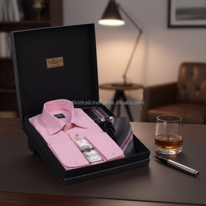 Camisa de Manga Larga para Hombre con Puños Franceses, Color Rosa, en Caja de Regalo, 100% Algodón Teñido, Antiarrugas, para Primavera - Product Image 3