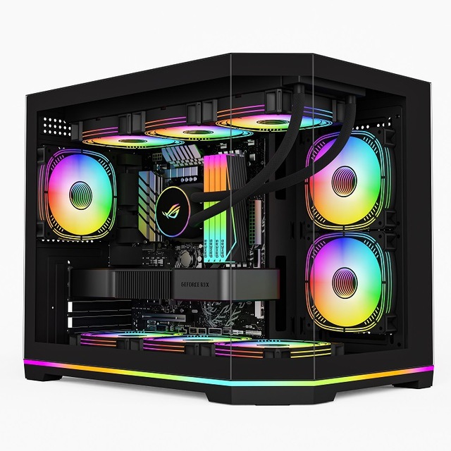 LY Best Sales Highly Breathable Glass Pc case Customized Rainbow Fans Micro ATX Tempered Glass Spcc Computer Gaming Pc case