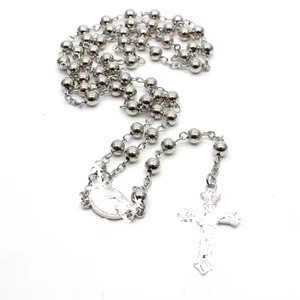 Collier chapelet en perles de cuivre dorées et argentées de 6 mm, bijoux religieux unisexe pour cérémonies et festivals, vente en gros - Product Image 2