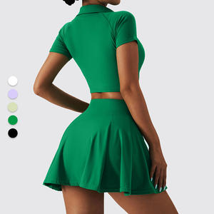 Großhandel Custom Logo 2 Stück Tennis Kleid Yoga Set Female Gym Fitness Set Sport Wear Frauen Tennis Röcke Set - Product Image 4