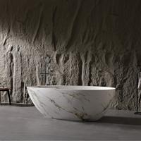 Baignoire de Luxe Ovale Autoportante en Marbre Naturel, Baignoire Balnéo Haut de Gamme en Pierre Composée Artificielle à Surface Solide