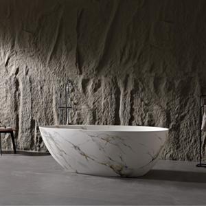 Bồn tắm tự do hình oval cao cấp, bề mặt đá cẩm thạch nguyên khối, chất liệu đá nhân tạo composite, trải nghiệm bồn tắm xoáy nước cao cấp - Product Image 2