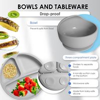 Ensemble d'alimentation pour bébé en silicone antidérapant avec assiettes et bols à ventouse, idéal pour l'alimentation des tout-petits et les repas en famille