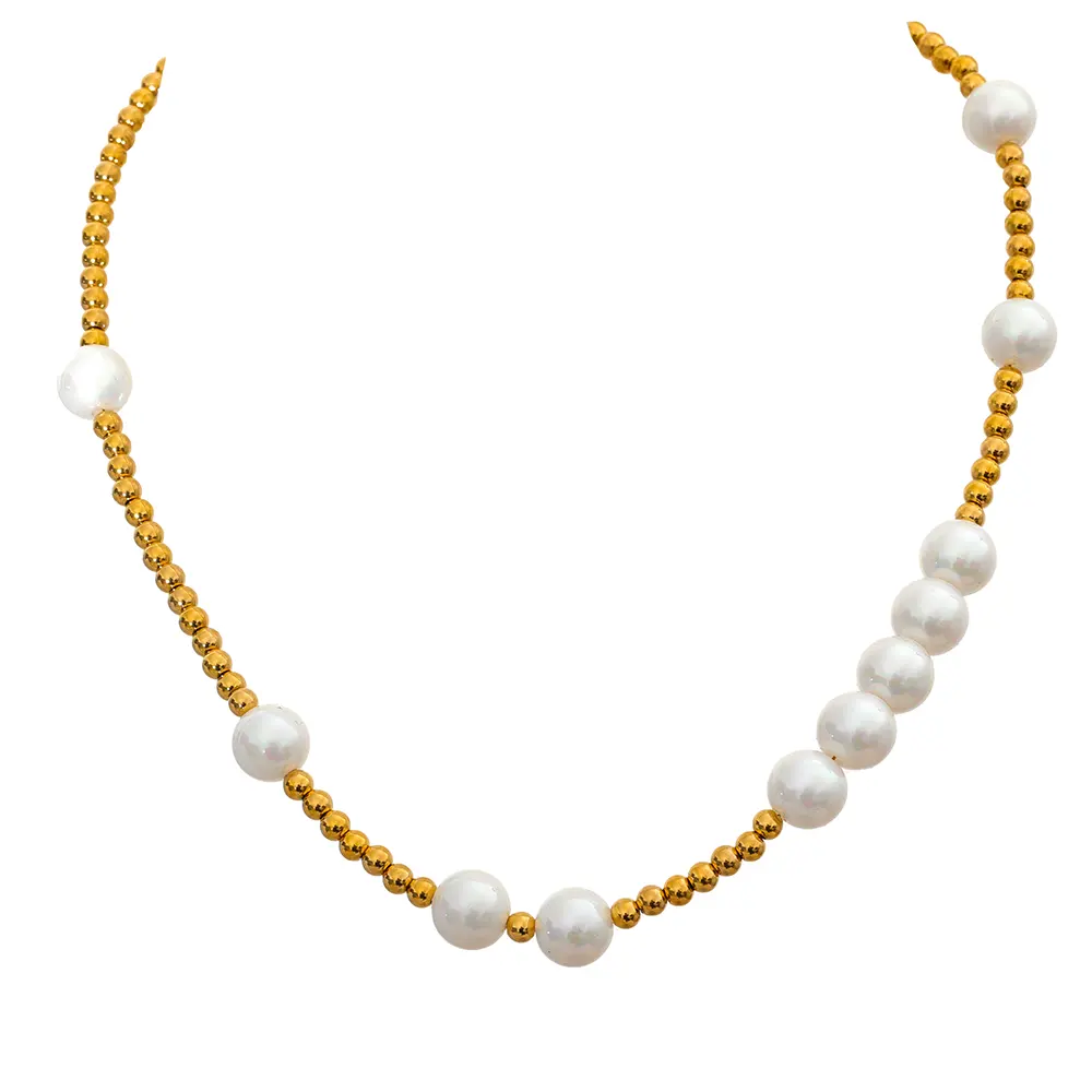 JINYOU 2075 Fashion Stainless Steel Beads Imitate Pearls Chain Handmade Necklace Stylish 18k Gold Color Plated Trendy Jewelry