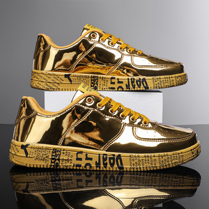 Calzado Deportivo Retro Brillante Unisex con Cordones, Estilo Clásico para Caminar, Calzado Informal a la Moda, Parte Superior de PU, Entresuela de Goma - Product Image 4