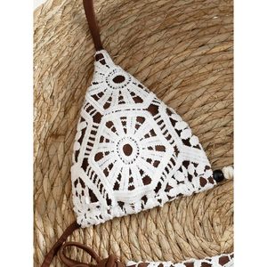 Women's Crochet <b>Bikini</b> <b>Set</b> Triangle <b>String</b> Halter Tie Side High Cut 2 Piece Swimsuit Stretch Lace Up - Product Image 6