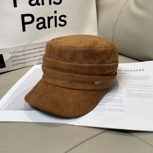 Chapeaux de béret de gavroche pour femmes <span class=keywords><strong>Casquette</strong></span> de gavroche en cuir suédé PU avec bord brodé Chaud Automne <span class=keywords><strong>Hiver</strong></span> Cabbie <span class=keywords><strong>Casquette</strong></span> de <span class=keywords><strong>chimio</strong></span> pour les fêtes - Product Image 4