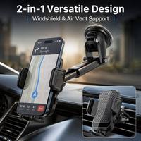 Support de téléphone de voiture à verrouillage automatique par gravité 2-en-1 pour grille d'aération et ventouse, rotation à 360° pour tableau de bord, compatible téléphones de 4,5 à 7,2 pouces, approvisionnement en gros