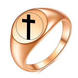 Bague en acier inoxydable avec croix dorée 12MM, bijou pour homme, cadeau, forme géométrique, incrustation unie, origine Zhejiang - Product Image 5