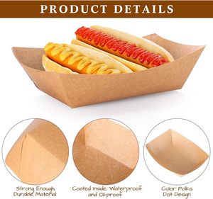 Bandejas de Papel Kraft Resistentes para Alimentos, Cestas Desechables para Papas Fritas, Snacks, Hot Dogs, Tacos, BBQ, Palomitas de Maíz - Product Image 3